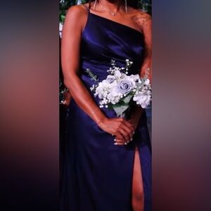 David's Bridal Midnight Blue Strapless Gown